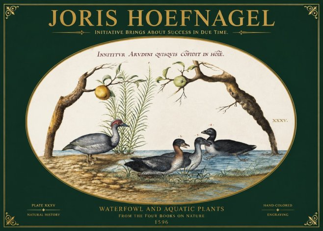 Joris Hoefnagel Waterfowl and Aquatic Plants No2 - Affiche