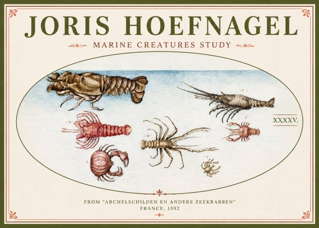 Joris Hoefnagel Studies of Crustaceans No5 - Affiche