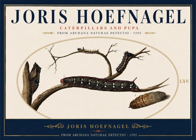 Joris Hoefnagel Caterpillars and Pupa No5 - Affiche