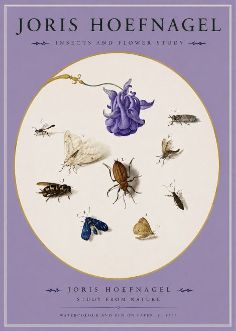 Joris Hoefnagel Studies of Insects and Flowers No3 - Affiche