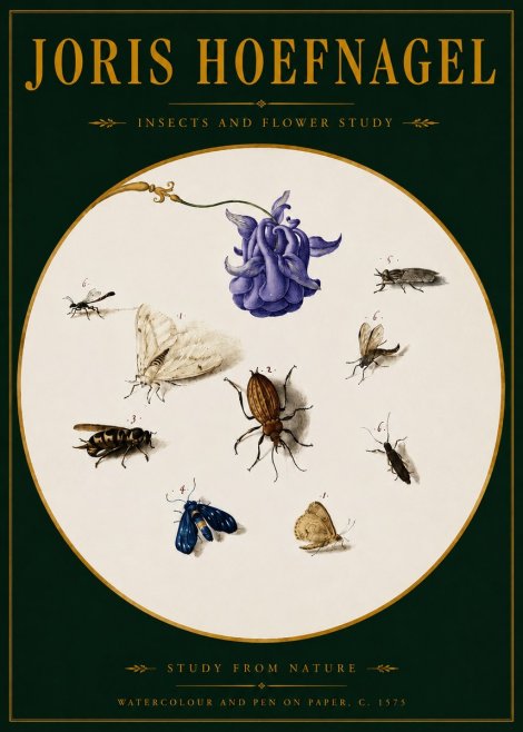 Joris Hoefnagel Studies of Insects and Flowers No4 - Affiche