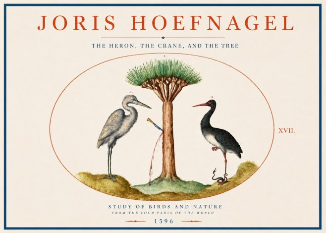 Joris Hoefnagel The Heron, the Crane, and the Tree No3 - Affiche