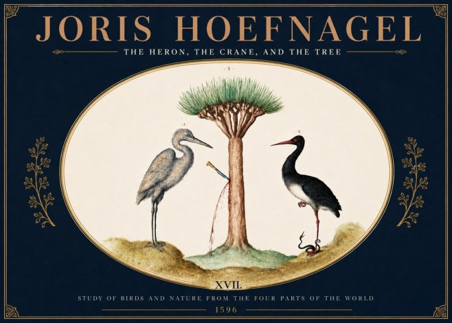 Joris Hoefnagel The Heron, the Crane, and the Tree No5 - Affiche