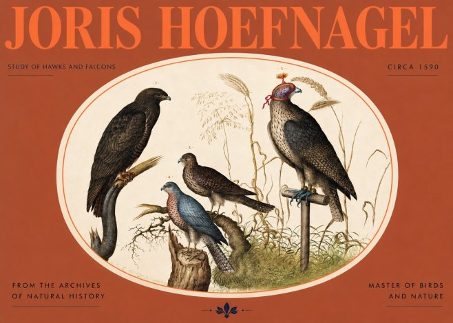 Joris Hoefnagel Studies of Hawks and Falcons No3 - Affiche