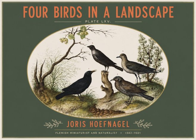 Joris Hoefnagel Four Birds in a Landscape No3 - Affiche