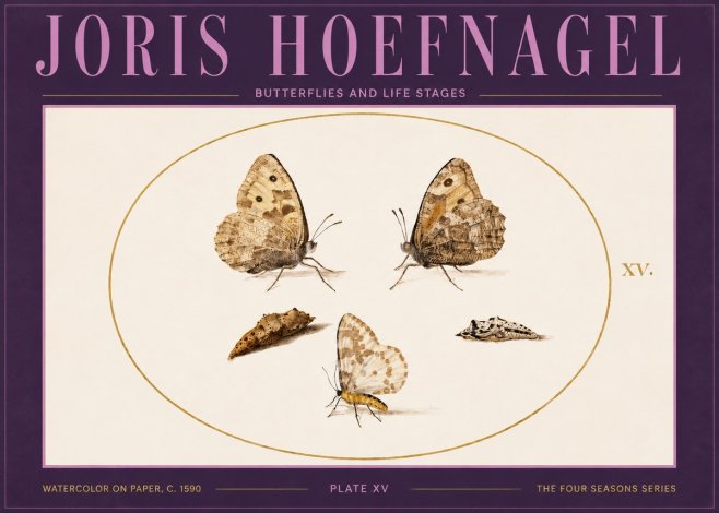 Joris Hoefnagel Butterflies and Life Stages - Plate Xv No4 - Affiche