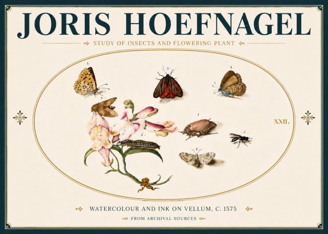 Joris Hoefnagel Study of Insects and Flowering Plant No6 - Affiche