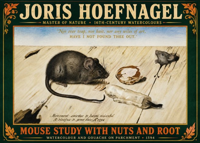 Joris Hoefnagel Mouse Study with Nuts and Root No6 - Affiche