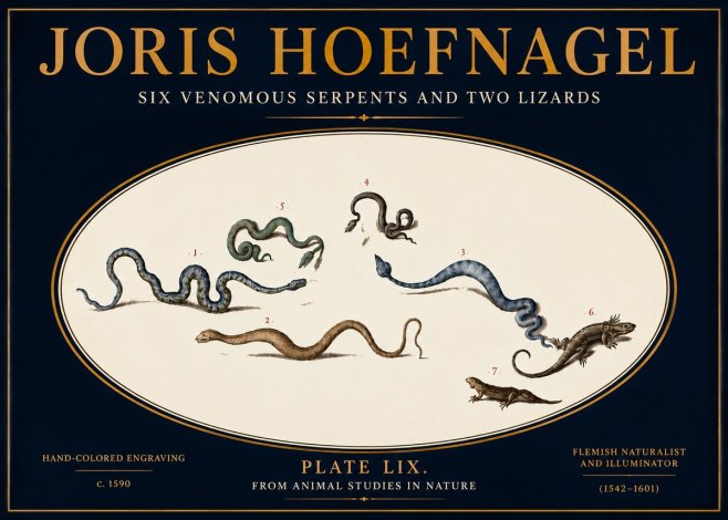 Joris Hoefnagel Six Venomous Serpents and Two Lizards No5 - Affiche