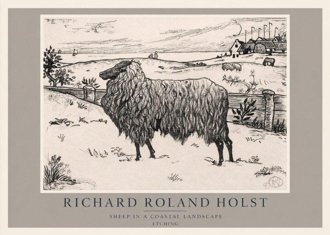 Richard Roland Holst Sheep in a Coastal Landscape No2 - Affiche