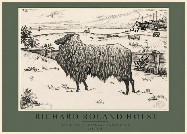 Richard Roland Holst Sheep in a Coastal Landscape No3 - Affiche