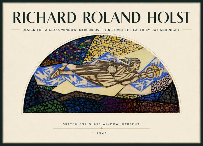 Richard Roland Holst Design for a Glass Window: Mercurius Flying over the Earth by Day and Night No6 - Affiche
