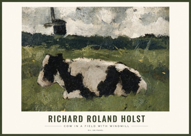 Richard Roland Holst Cow in a Field with Windmill No2 - Affiche