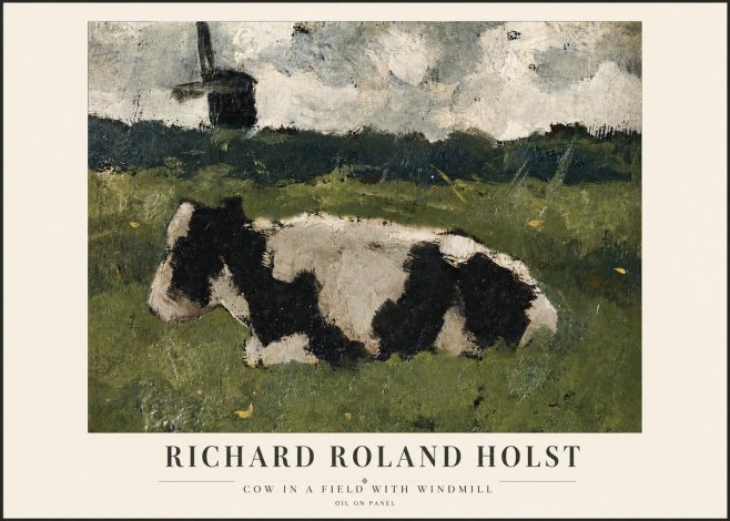 Richard Roland Holst Cow in a Field with Windmill No3 - Affiche