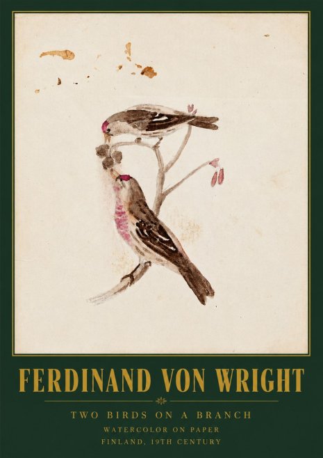 Ferdinand von Wright Two Birds on a Branch No3 - Affiche