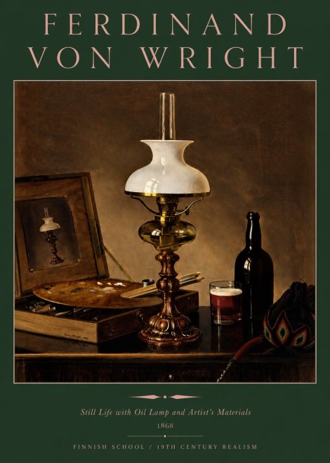 Ferdinand von Wright Still Life with Oil Lamp and Artist's Materials No3 - Affiche
