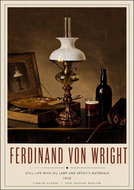 Ferdinand von Wright Still Life with Oil Lamp and Artist's Materials No4 - Affiche