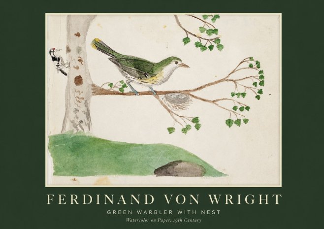 Ferdinand von Wright Green Warbler with Nest No1 - Affiche