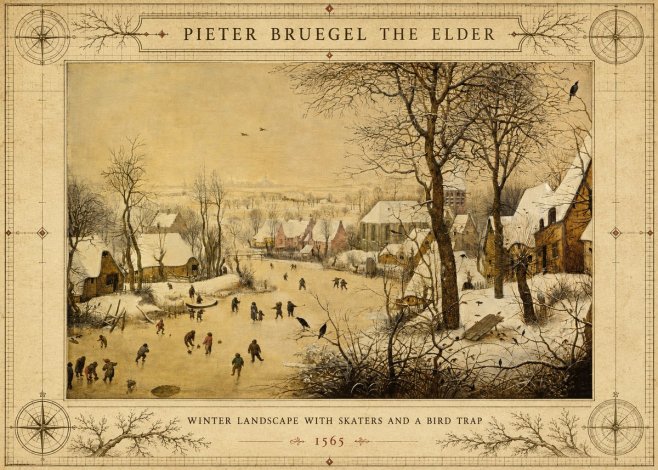 Pieter Bruegel Winter Landscape with Skaters and a Bird Trap No3 - Affiche