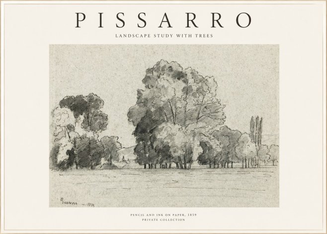 Pissarro Landscape Study with Trees No1 - Affiche