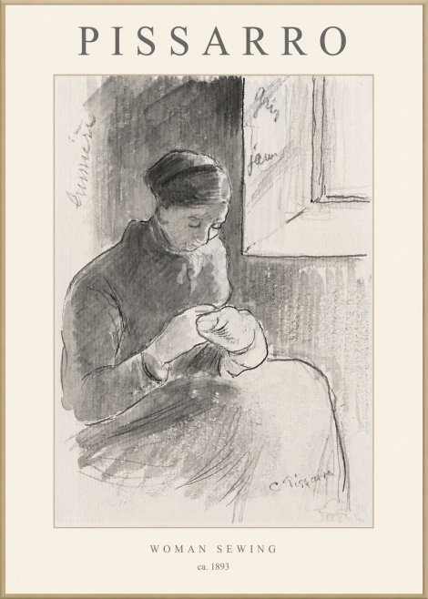 Pissarro Woman Sewing No1 - Affiche
