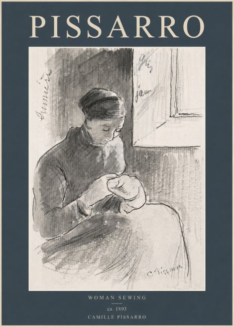 Pissarro Woman Sewing No2 - Affiche