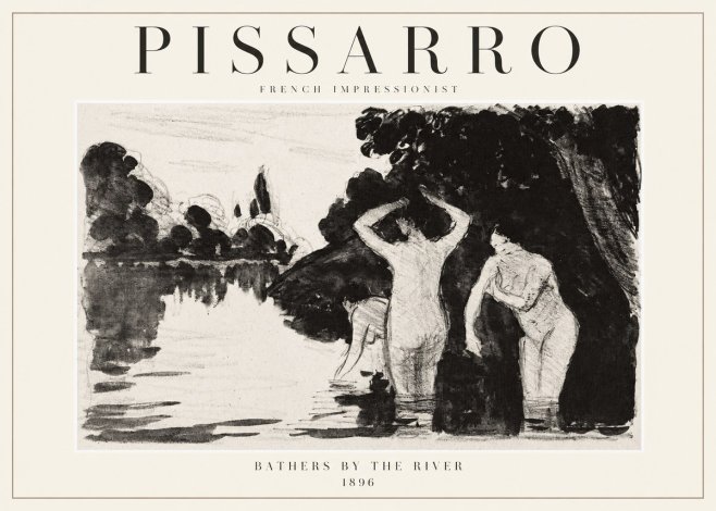 Pissarro Bathers by the River No1 - Affiche