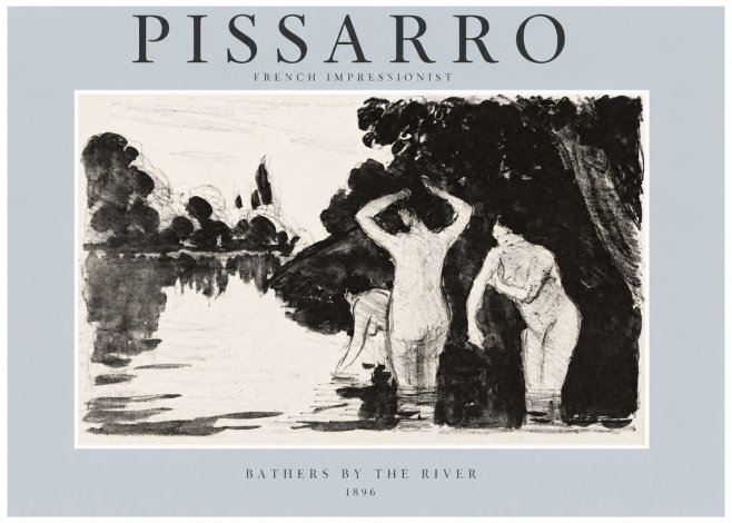 Pissarro Bathers by the River No2 - Affiche