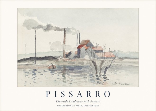 Pissarro Riverside Landscape with Factory No1 - Affiche