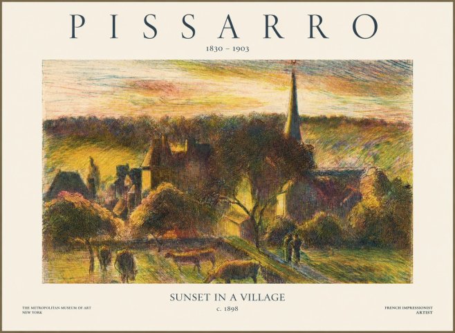 Pissarro Sunset in a Village No1 - Affiche
