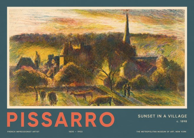 Pissarro Sunset in a Village No2 - Affiche