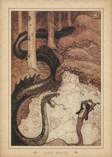 John Bauer The Boy and the Serpent No4 - Affiche