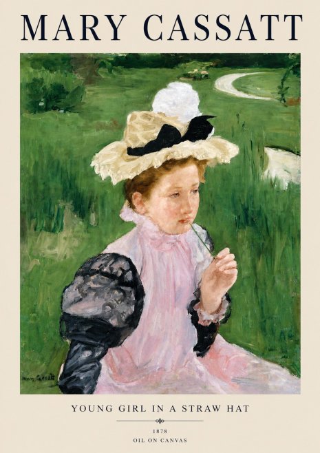 Mary Cassatt Young Girl in a Straw Hat No4 - Affiche