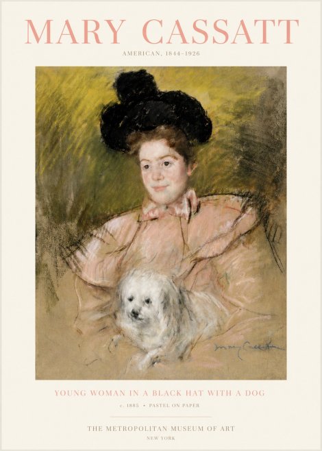 Mary Cassatt Young Woman in a Black Hat with a Dog No4 - Affiche