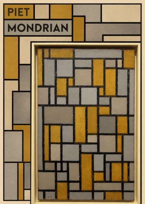 Piet Mondrian Composition in Grey and Yellow No5 - Affiche