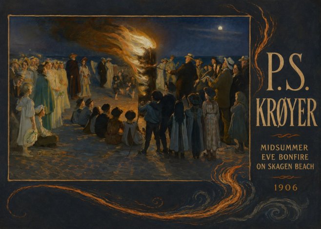 P.S. Krøyer Midsummer Eve Bonfire on Skagen Beach · 1906 No4 - Affiche