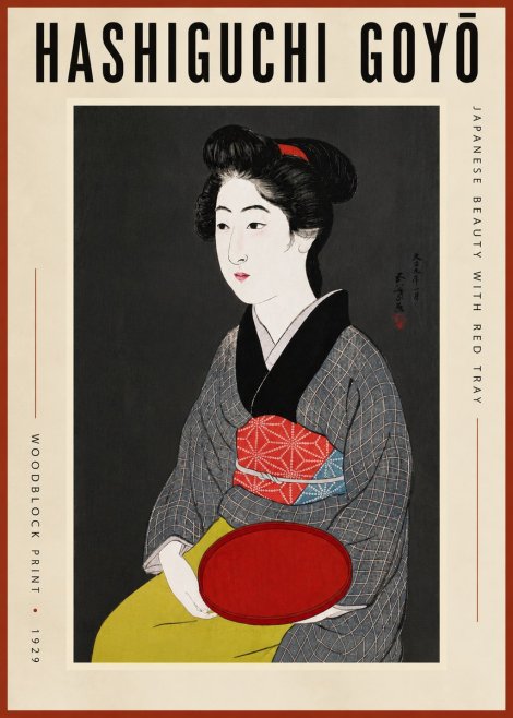 Hashiguchi Goyō Japanese Beauty with Red Tray No5 - Affiche