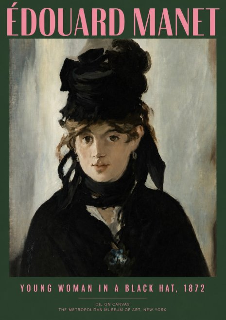 Édouard Manet Young Woman in a Black Hat, 1872 No2 - Affiche