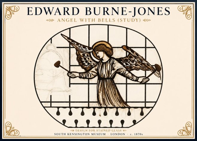 Edward Burne-Jones Angel with Bells (Study) No1 - Affiche