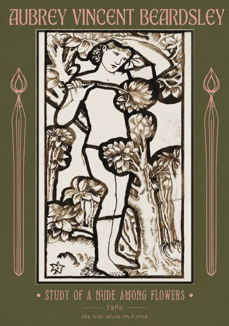 Aubrey Beardsley Study of a Nude Among Flowers No2 - Affiche