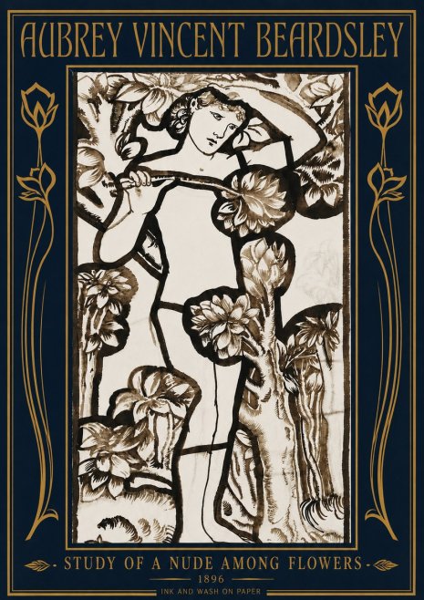 Aubrey Beardsley Study of a Nude Among Flowers No4 - Affiche