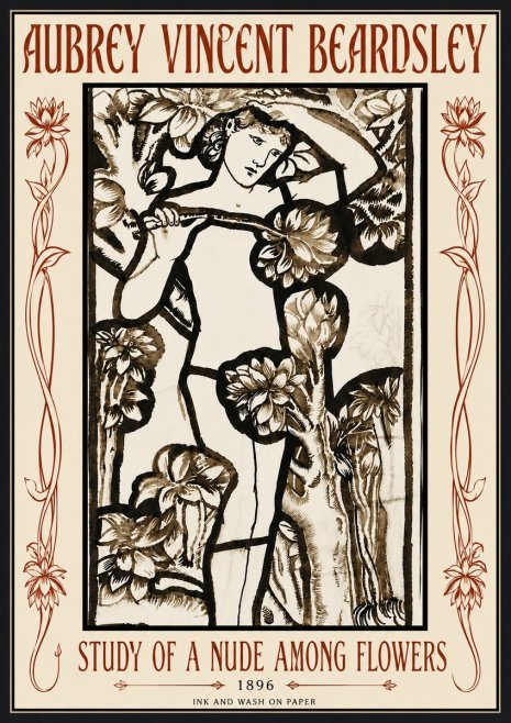 Aubrey Beardsley Study of a Nude Among Flowers No6 - Affiche