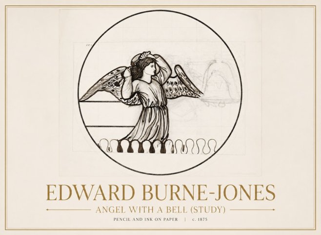 Edward Burne-Jones Angel with a Bell (Study) No1 - Affiche