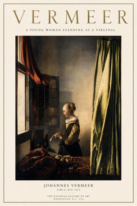 Vermeer A Young Woman Standing at a Virginal No3 - Affiche