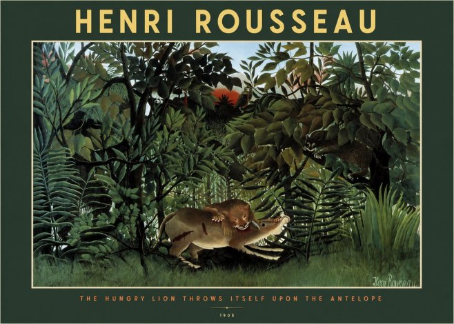 Rousseau The Hungry Lion Throws Itself Upon the Antelope No2 - Affiche
