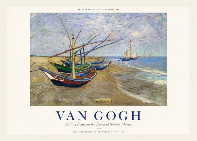 Van Gogh Fishing Boats on the Beach at Saintes-maries No1 - Affiche