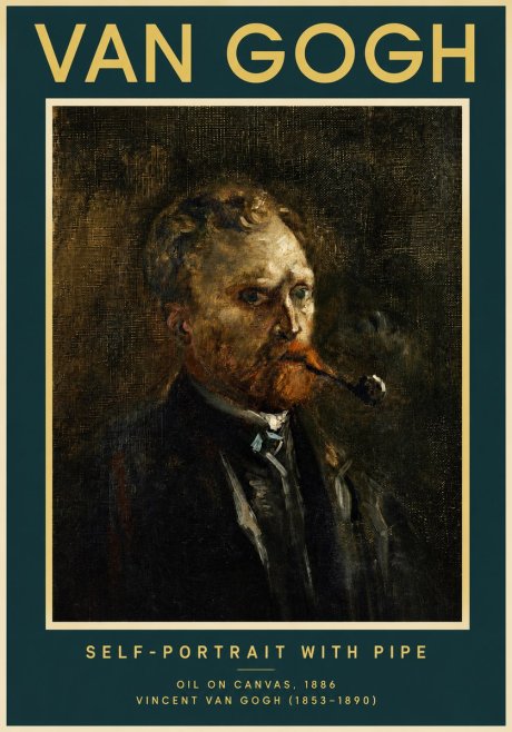 Van Gogh Self-portrait with Pipe No3 - Affiche