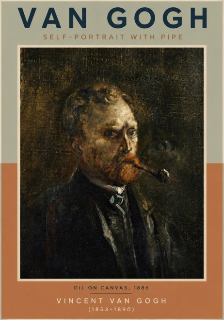 Van Gogh Self-portrait with Pipe No5 - Affiche