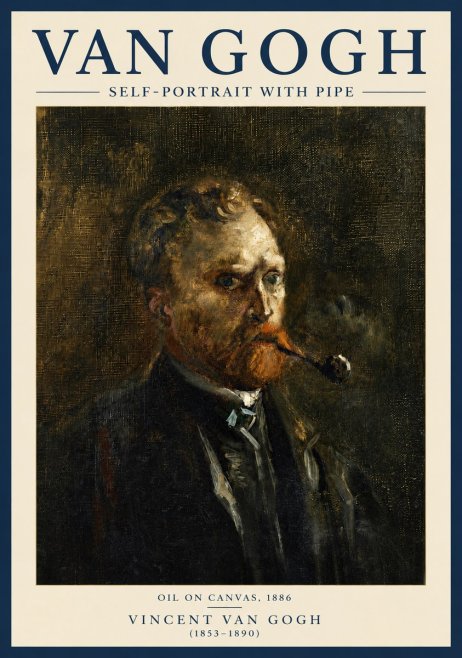 Van Gogh Self-portrait with Pipe No6 - Affiche