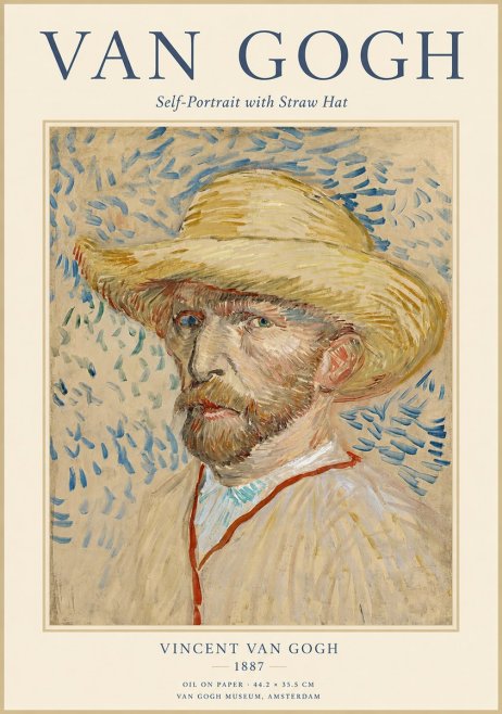 Van Gogh Self-portrait with Straw Hat II No1 - Affiche